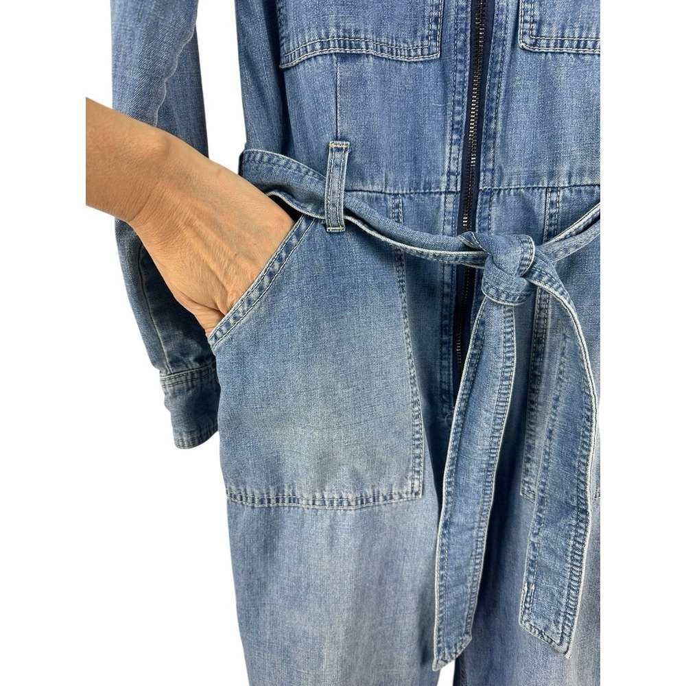 Free People Charlie Denim Jumpsuit Womens Sz 4 Coverall Pockets Zip Front - Picture 3 of 13